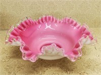 Fenton Pink to Clear Brides Ruffle Top Bowl 10 1/2