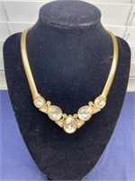 Gold tone clear stone necklace choker