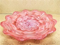Pink White Swirl Artist Signed Art Glass Charger