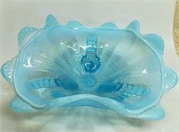 Blue & Opelescent 3 Stemmed Fenton Style Bowl