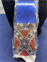 Blue strap belt confederate flag belt buckle