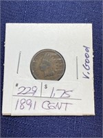 1891 Indian head penny coin
