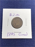1893 Indian head penny coin