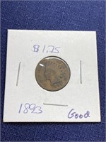 1893 Indian head penny coin