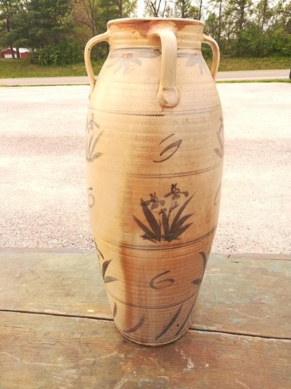 Ornate Tall Stoneware Vase