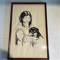 "Inuit and Husky" Painting Signed