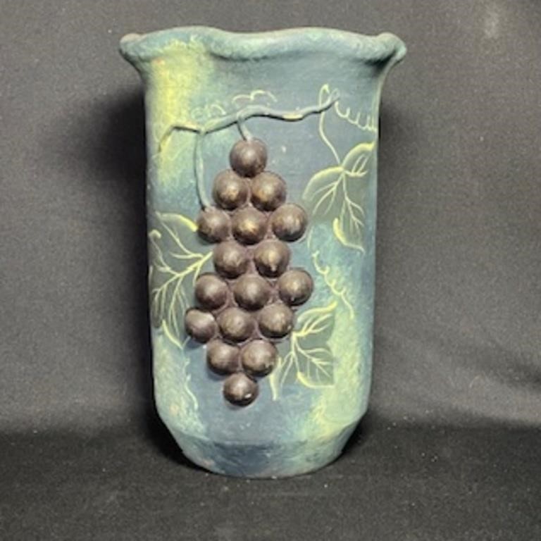 Hand Painted Pottery Vase with Grape Pattern
