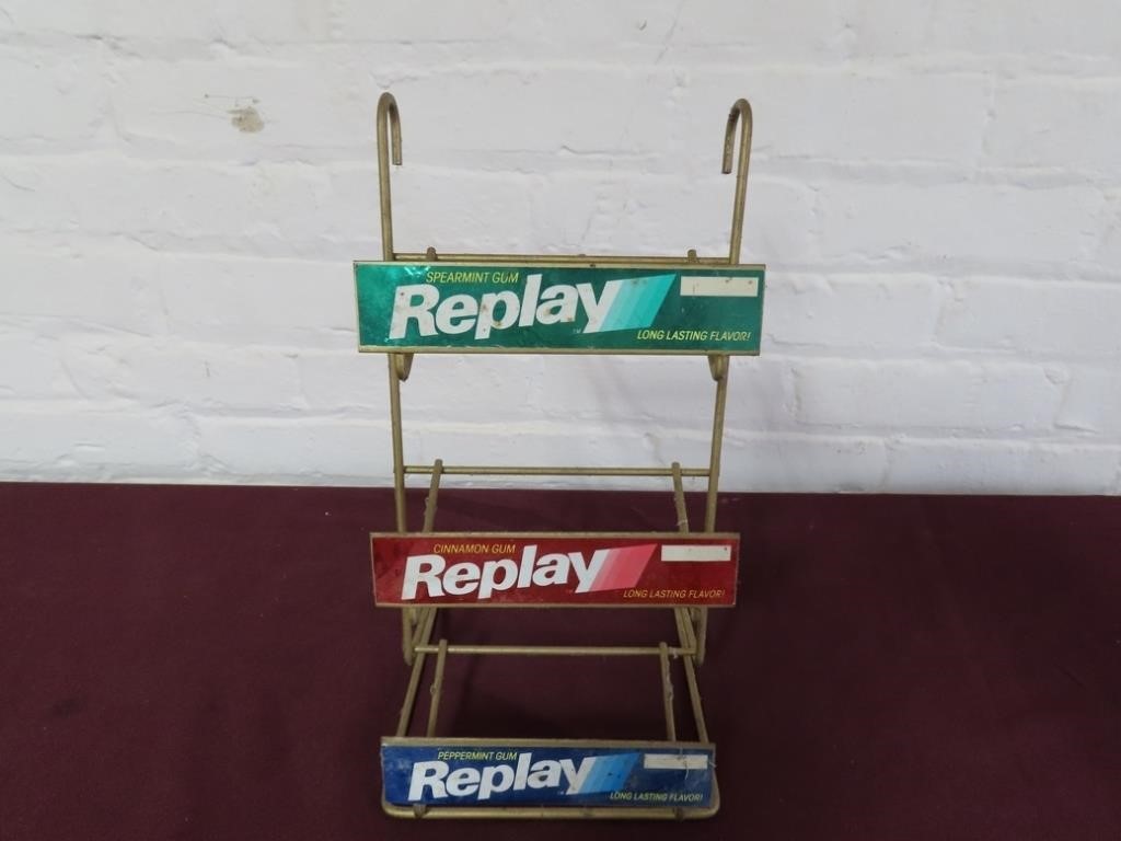 Replay gum display rack sign.