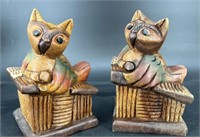 2 Hand Carved Cat Figurines