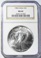1986 AMERICAN SILVER EAGLE NGC MS-69
