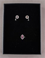 Ruby, Diamond Ring and Earring Set