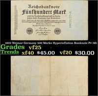 1922 Weimar Germany 500 Marks Hyperinflation Bankn