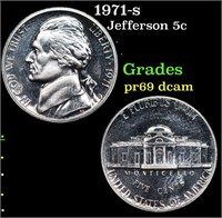 Proof 1971-s Jefferson Nickel 5c Grades GEM++ Proo