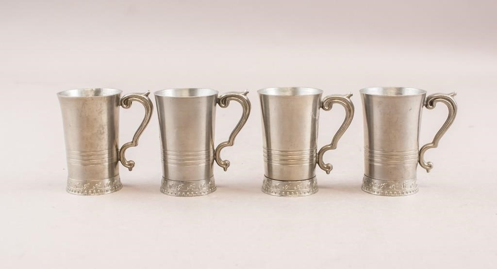 Four Antique Pewter Tankards with Handle