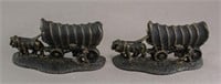 Pair of Metal Bookends Ox and Wagon
