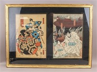 Two Japanese Woodblocks Litho by Kunisada w/ Seals