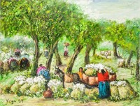 Oil on Canvas Women Harvesting Signed Yega '99