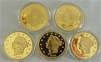 (5) COPY COINS - GOLD TONED U.S. TYPE