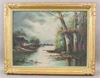 Antique Oil on Board Landscape with Frame