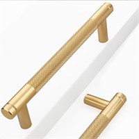 10 Pack 5 Inch 128 mm Bar Cabinet Pulls Gold Knurl