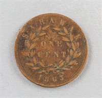 1863 Sarawak One Cent  J. BROOKE RAJAH Coin