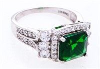 925 Sterling Silver Fancy Ring, Size 6, Emerald Gr