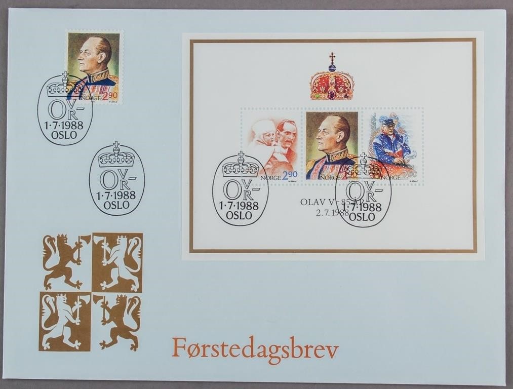 1988 Norway Stamps 85th Birthday King Olav Cancels