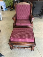 Wood Wingback Chair with Ottoman Upholstered