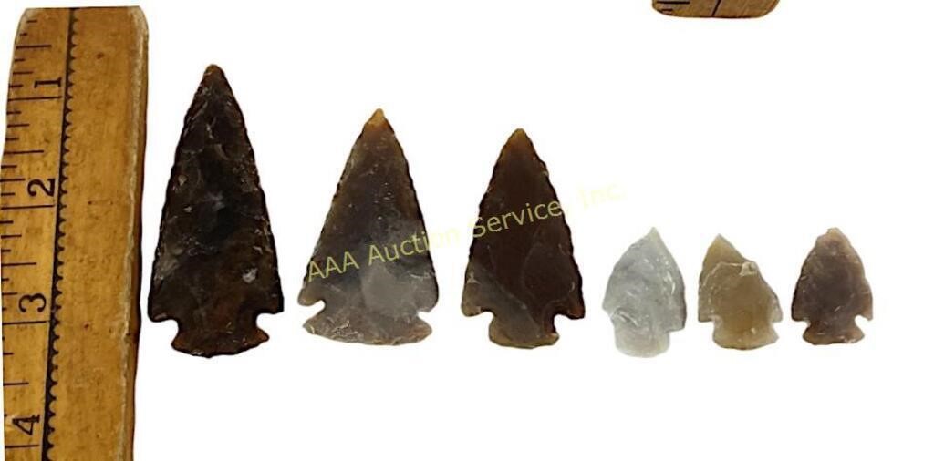 (6) arrowheads length of longest 2-3/4 inches