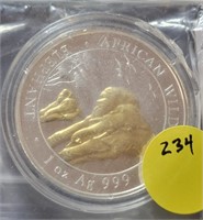 2015 GOLD PLATED 1 OZ SILVER ART ROUND