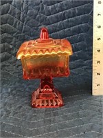 Red Goofy Glass Candy Dish with Iridescent Top