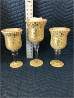 Glass Candle Holders Lot of 3 with Mosaic Tile