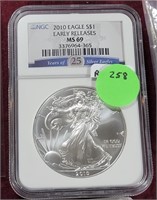 2010 EARLY RELEASES SILVER EAGLE $1 COIN - MS69