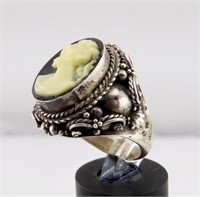 Antique Ring Size 9.25 Cameo, Sterling Silver