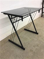 Modern Smoked Glass Top Desk with Metal Base