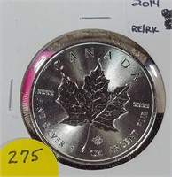 2014 SILVER CANADA $5 MAPLE LEAF COIN