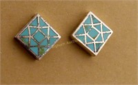 Earrings Turquoise Inlay, Sterling Silver