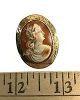 Victorian 10k gold carved shell cameo brooch.