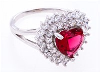 925 Sterling Silver Heart Shape Cluster Ring, Size