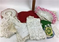 Hand crocheted doilies in assorted colors, sizes