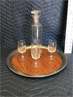 MCM Barware Serving Tray with Glass Decanter and