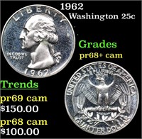 Proof 1962 Washington Quarter 25c Grades GEM++ Pro