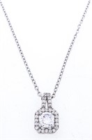 Silver Necklace, Solitaire W/ Bead Set Crystals1