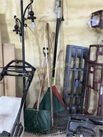 Garden/yard tools- racks, shovels, electric pole