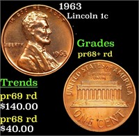 Proof 1963 Lincoln Cent 1c Grades Gem++ Proof Red