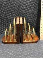 Vintage Bookends Wood and Brass