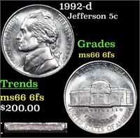 1992-d Jefferson Nickel 5c Grades GEM+ 6fs