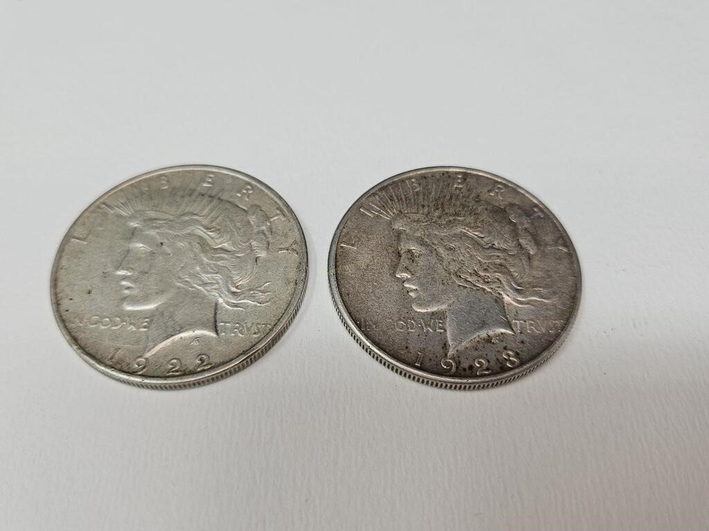 2 PEACE DOLLARS: 1922D & 1923S