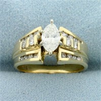 Vintage 1ct TW Marquise Diamond Engagement Ring in