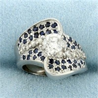 1ct TW Natural Sapphire and Diamond Ring in 14k Wh